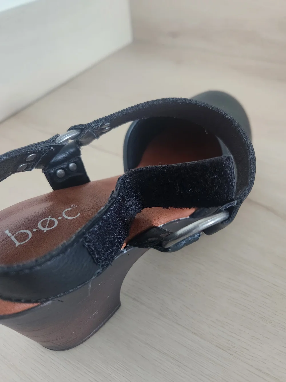 b.o.c. Black Platform Clogs with Ankle Strap
